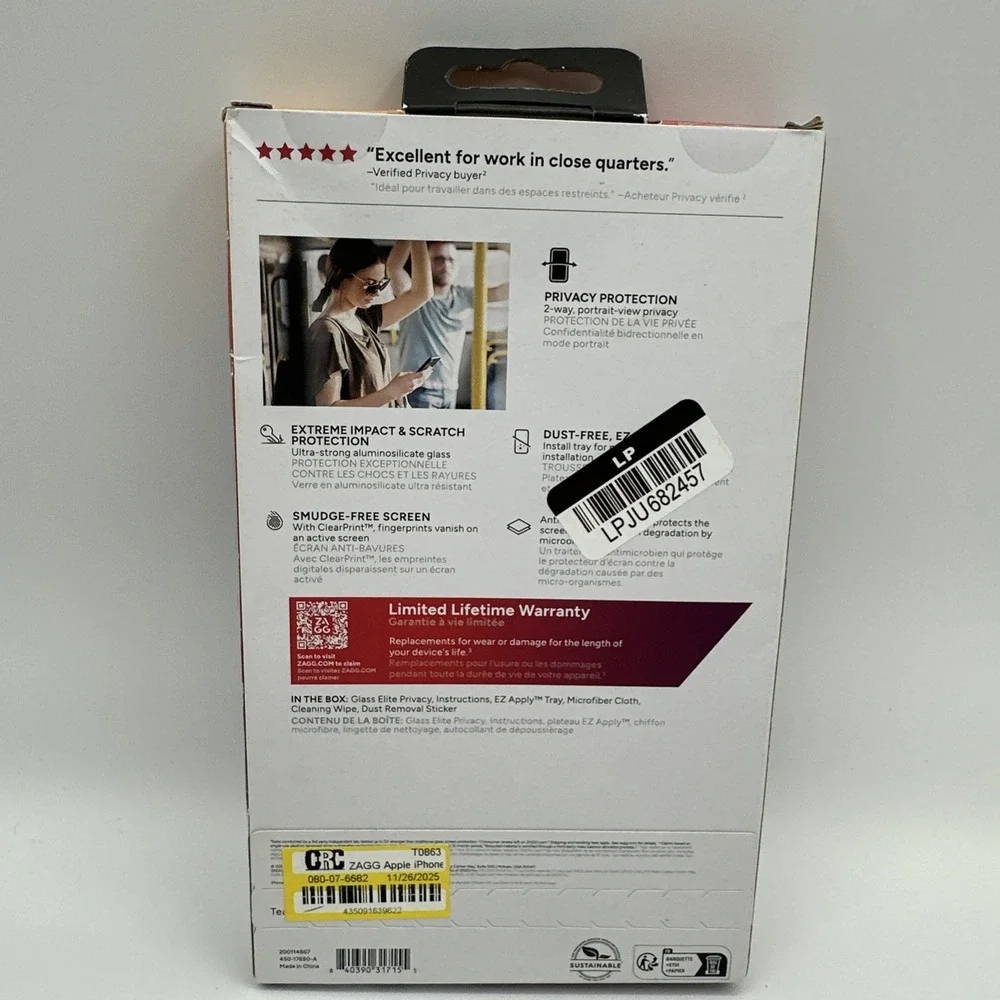ZAGG InvisibleShield Glass Elite Privacy Screen Protector iPhone 16 & iPhone 15